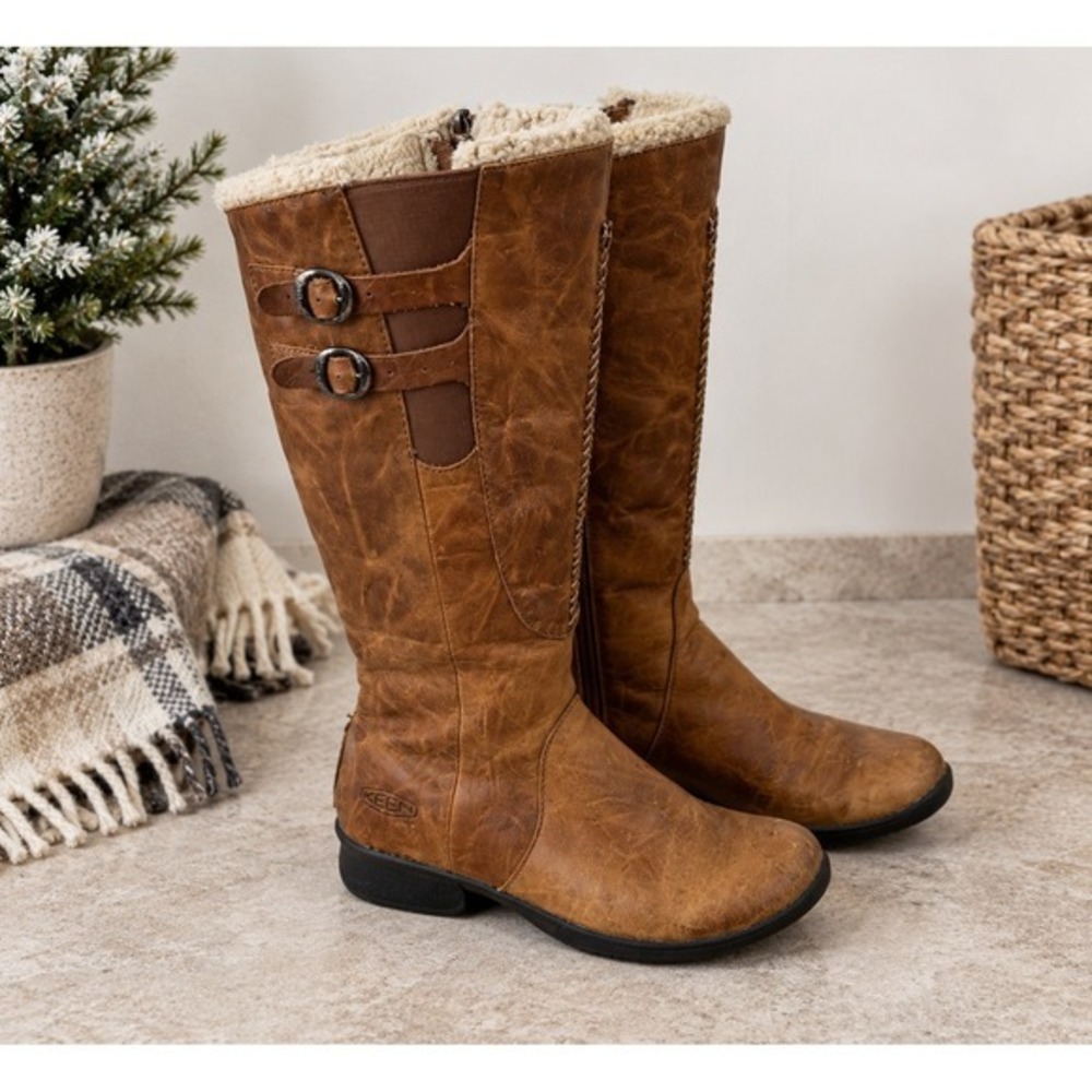 KEEN Brow Bern Baby Marble Brown Tan Leather Lined Winter Boots Size 6.5